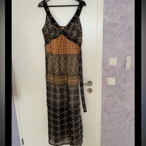 Crisca Maxi Dress Boho Green Orange Mixed Media Print 40 FR New with Tags